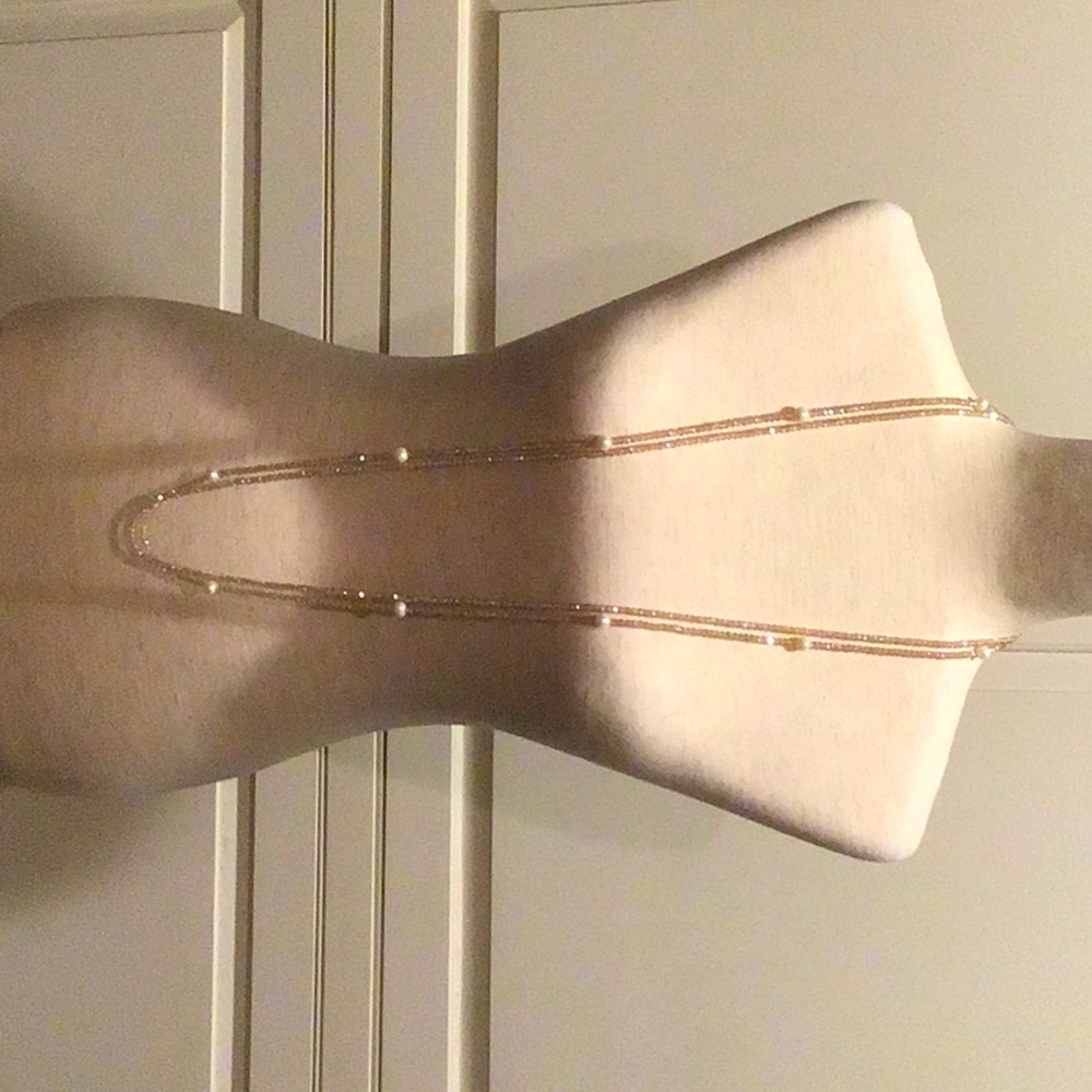 TWO-STRAND GENUINE PEARL & BEIGE CRYSTAL NECKLACE